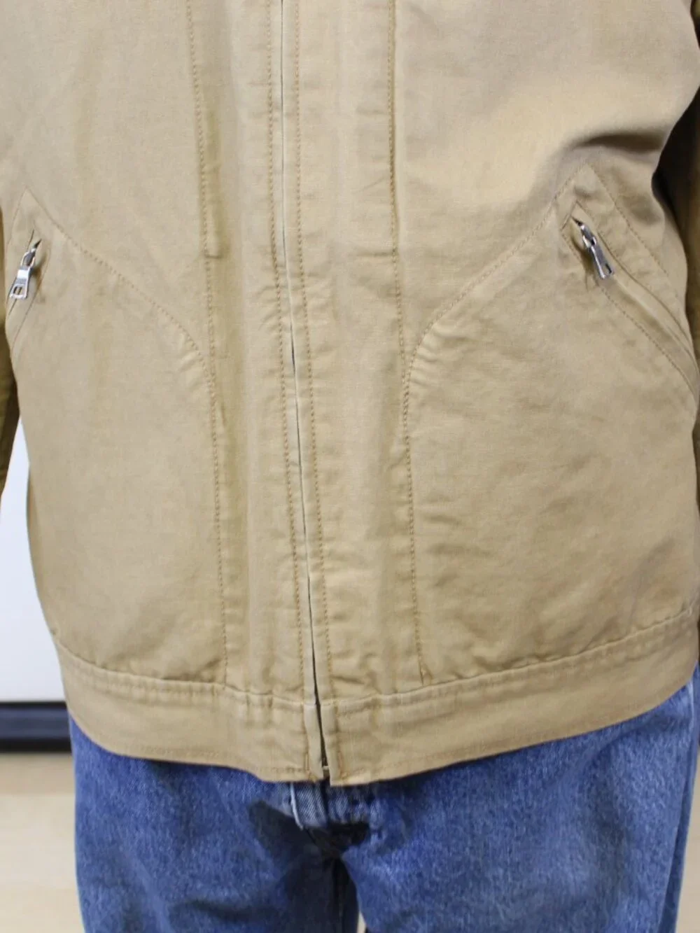 Banana Republic Canvas Jacket‎ Mens L Tan Y2K Cotton Linen Zip Utility Coat